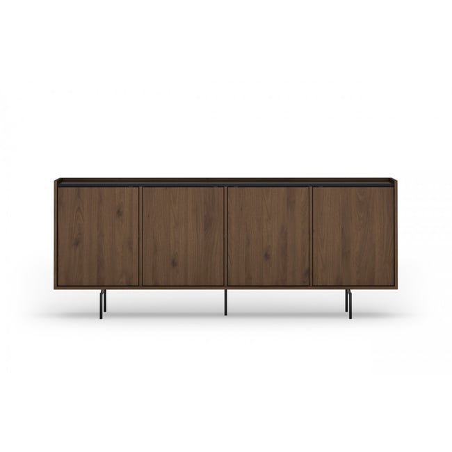Buffet bas en  4 portes 200 cm, FREDA Couleur noir et noyer <span itemprop=