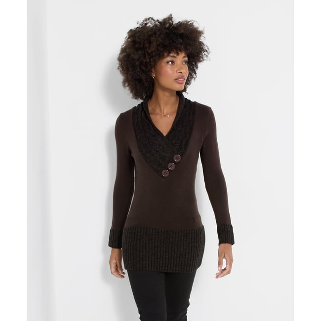 Pull Douillet à Col Cache-Cœur marron <span itemprop=