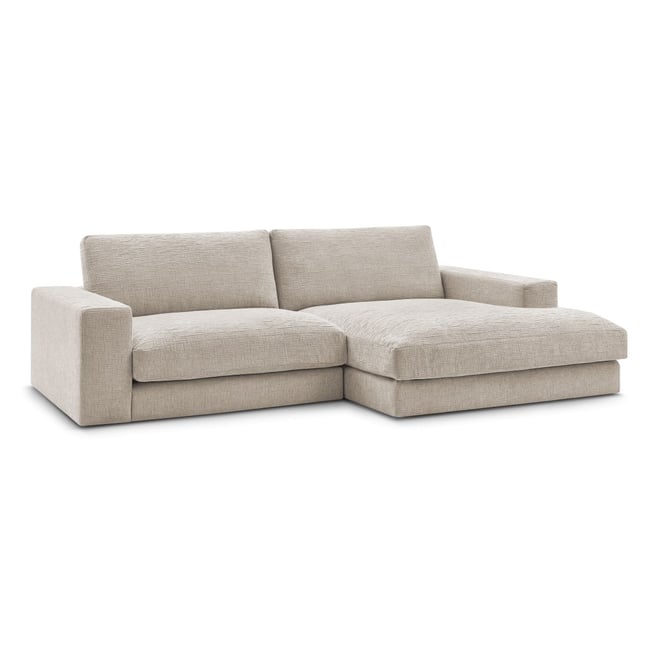 Canapé d'angle fixe 4 places en tissu texturé, LEONARD Couleur beige <span itemprop=