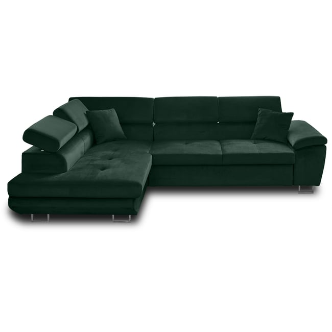 Canapé D'angle Convertible 5 Places Avec Coffre - Velours Bleu, Têtières Réglables (DIMAS)