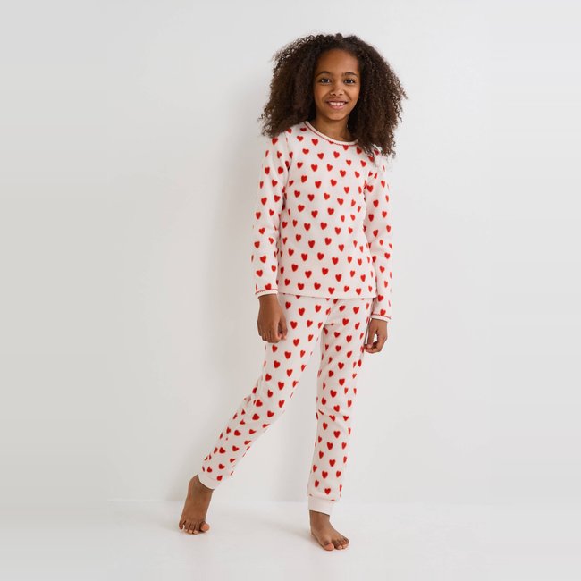 Pyjama manches longues imprimé en polaire naturel <span itemprop=