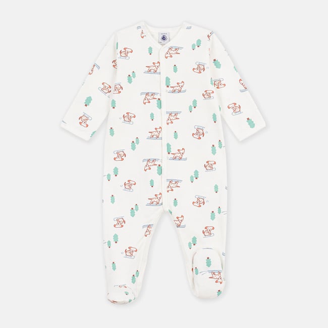 Pyjama en molleton, imprimé chien imprimé fond écru <span itemprop=