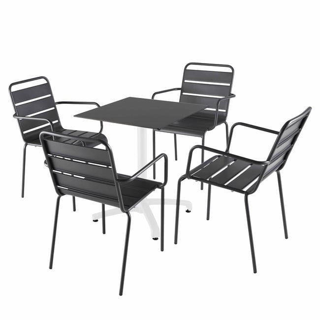 Table 60x60 cm inclinable stratifiée avec pied blanc et chaises en métal, OPERA gris <span itemprop=