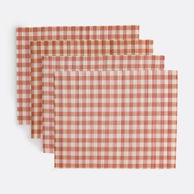 Zestaw 4 podkładek bambusowych Paoli Gingham Checked w kolorze ecru/terakoty LA REDOUTE INTERIEURS