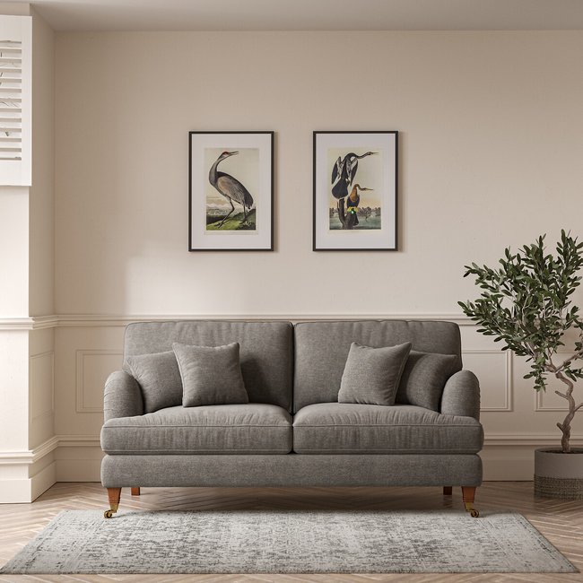 Emeline Soft Brushed 3 Seater Sofa with Antique Castor Legs - ÉDITÉ