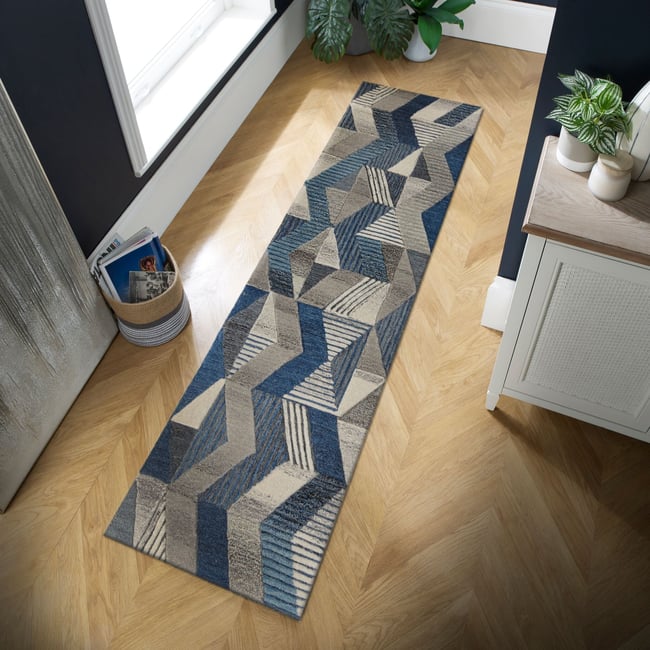 Tapis de couloir en laine ASHER Couleur bleu <span itemprop=