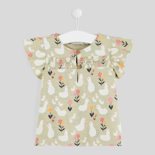 Blouse manches courtes col rond imprimée en coton BIO, certifié OEKO-TEX orme <span itemprop=