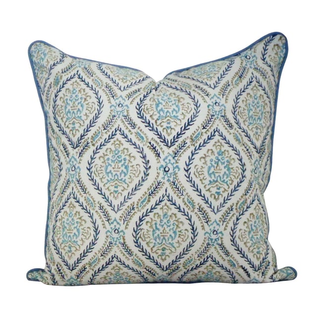 Housse de coussin Ogee bleu, beige, vert <span itemprop=