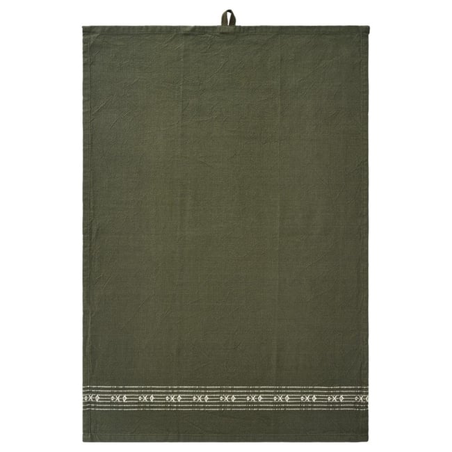 Torchon de cuisine coton broderie vert foncé <span itemprop=