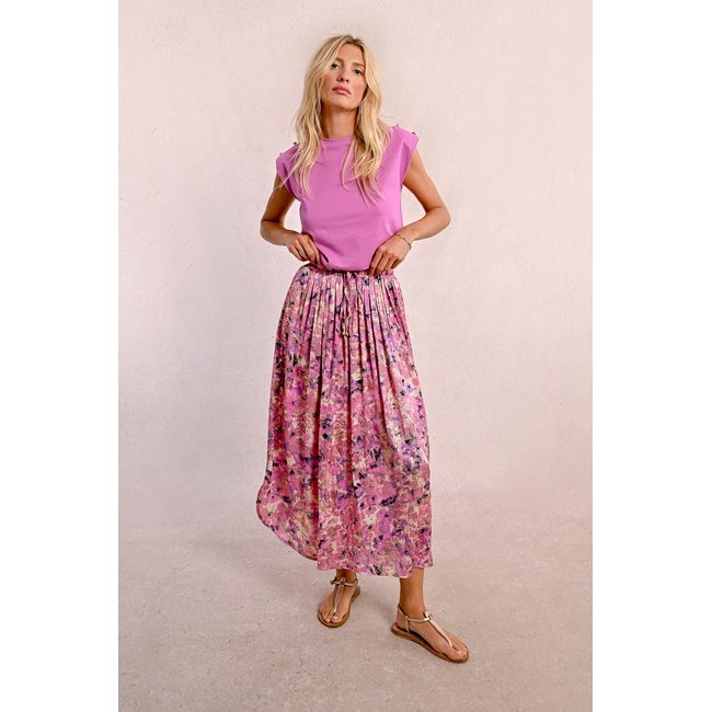 Jupe plissée et imprimée rose <span itemprop=