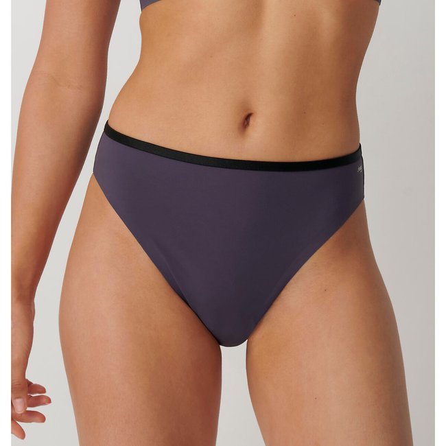 Cuecas de biquíni com cintura subida, Tropical Gar cinza-azulado <span itemprop=