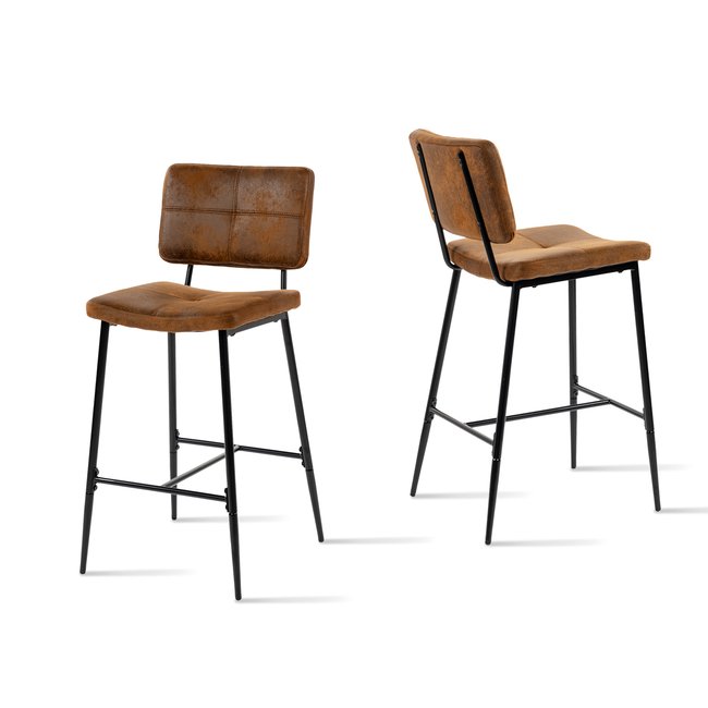 Lot de 2 tabourets de bar en microfibre rétro vintage,Pomona Couleur marron <span itemprop=