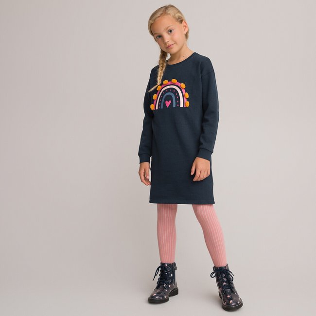 Vestido recto de manga larga azul marino <span itemprop=