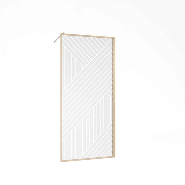 Paroi de douche en verre sérigraphié style Japandi motif géométrique marron clair <span itemprop=