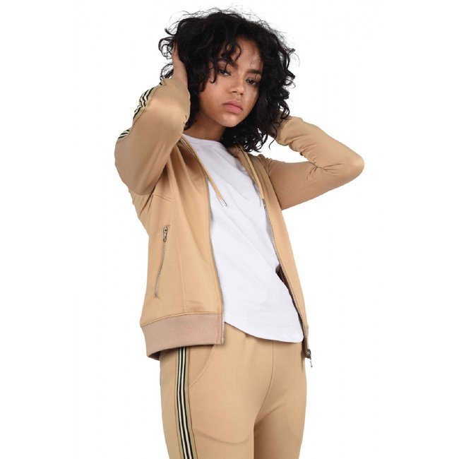 Hoodie zippé bandes équestres beige <span itemprop=