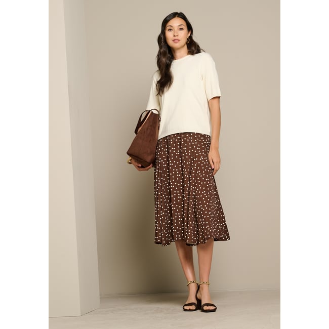 Jupe midi à pois brun fonce chocolate <span itemprop=