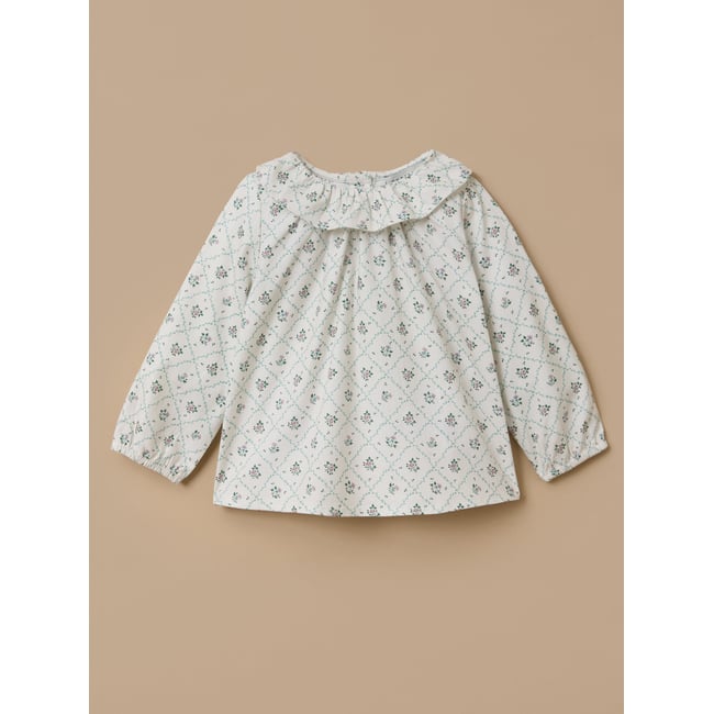 Blouse imprimée col froufrou imprimé solene <span itemprop=