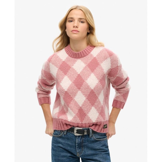 Pull à losanges rose mauve <span itemprop=