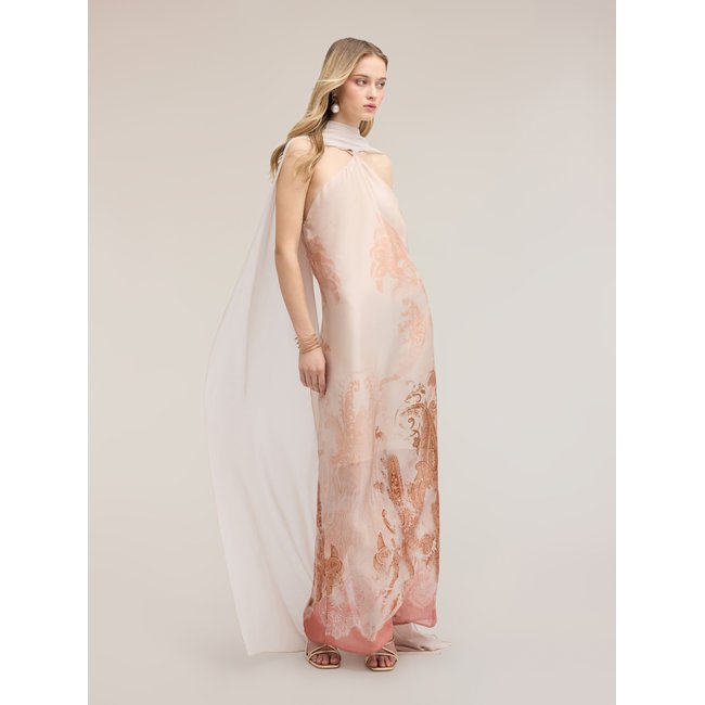 Robe longue en satin avec étole rosa cipria <span itemprop=