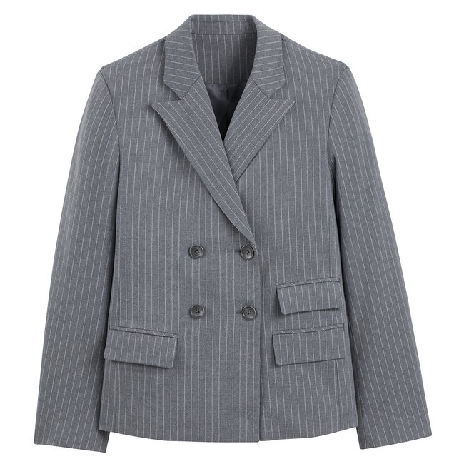 Blazer coupe cintrée, à rayures tennis rayé gris/ivoire <span itemprop=