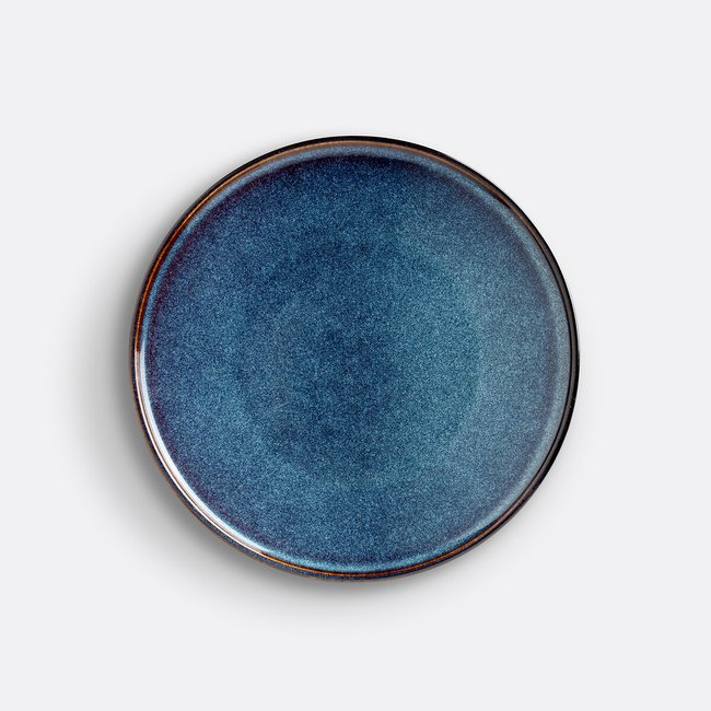 Lote de 6 platos de postre de gres, Onda azul <span itemprop=