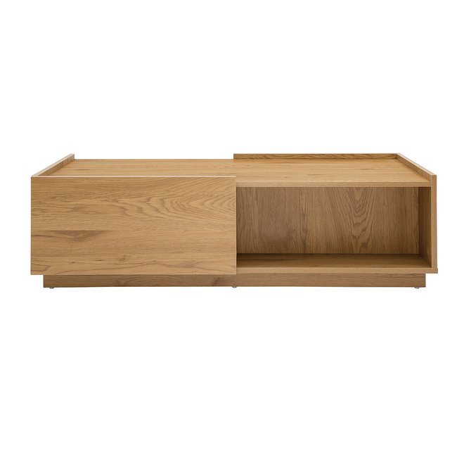 Table basse rectangulaire avec rangements 2 tiroirs finition bois clair chêne L120 cm MADERO Couleur chêne clair <span itemprop=