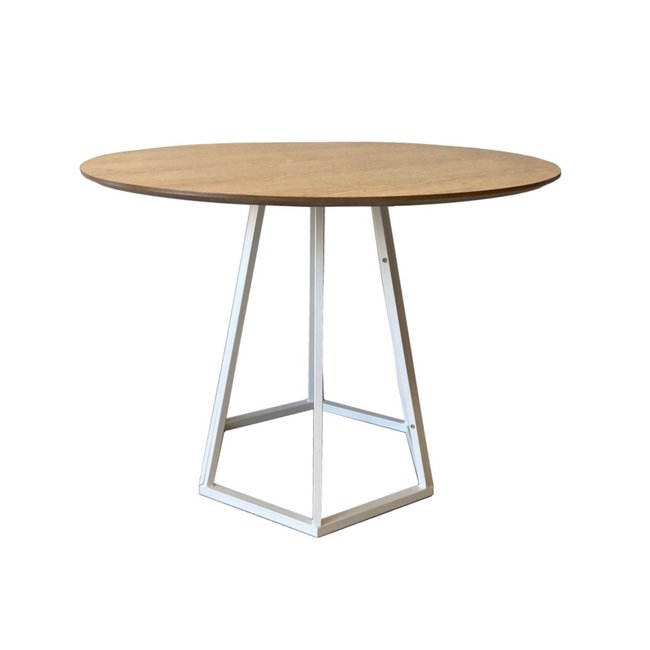 Table à manger ronde en bois et pieds en acier - HEXAGONE Couleur blanc <span itemprop=