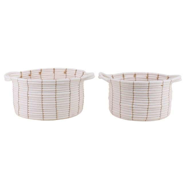 Set de 2 paniers en corde avec poignées 27x16cm Couleur beige <span itemprop=