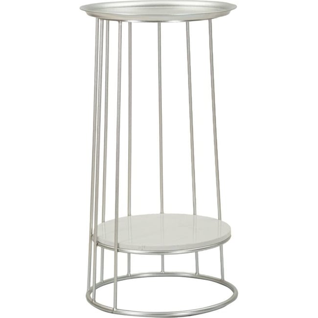 Table d'appoint ronde fer et marbre GLAM Couleur argenté et marbre blanc <span itemprop=
