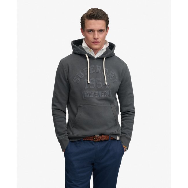 Sweat à capuche Tonal Applique coupe décontractée noir délavé <span itemprop=