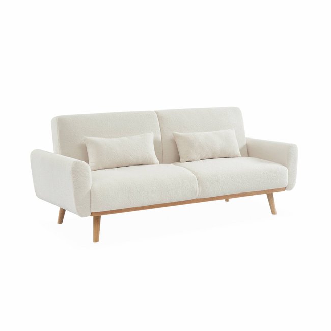 Canapé convertible 3 places bois d'eucalyptus bouclette OSKAR BOUCLETTE Couleur blanc <span itemprop=