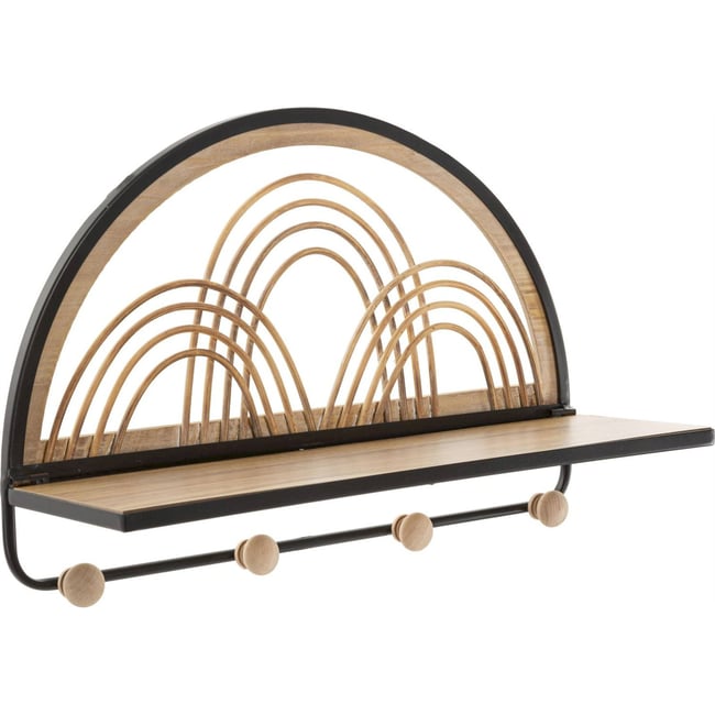 Étagère murale rotin arches ajourées BOHO CHIC Couleur noir et brun naturel <span itemprop=