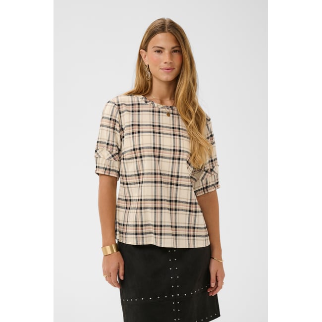 Blouse à manches courtes beige bleached check <span itemprop=