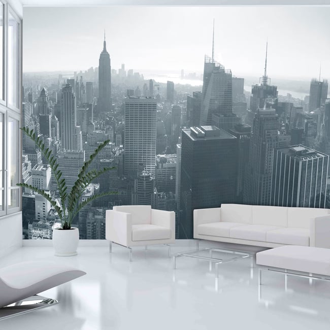 Papier peint intissé panoramique Ville et Architecture Panorama de New York en noir et blanc Couleur gris / argent <span itemprop=