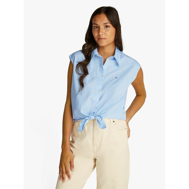 Camisa crop, de cavas azul claro <span itemprop=