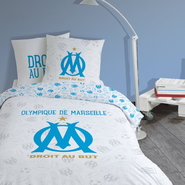 Parure de lit imprimée 100% coton, UNIVERS blanc <span itemprop=