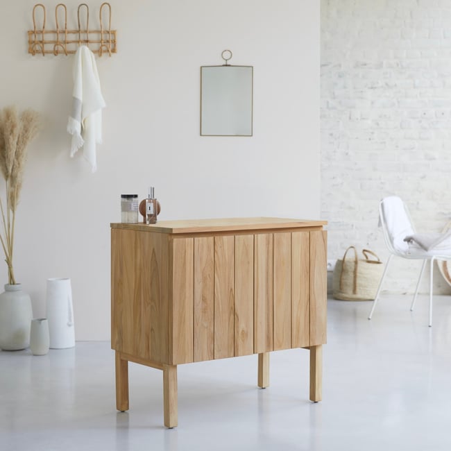 Meuble Salle De Bain en Teck massif, JILL Couleur naturel <span itemprop=