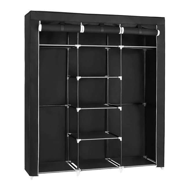 Armoire de Rangement Pliable en Tissu Noir avec Penderie - L150 cm Couleur noir <span itemprop=