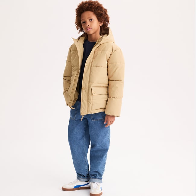 Doudoune hiver à capuche beige <span itemprop=
