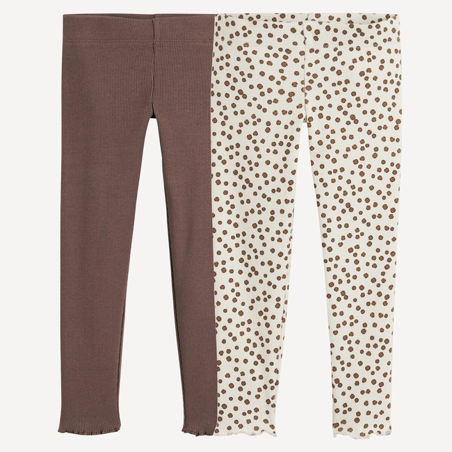 2er-Set Leggings aus Rippstrick braun + ecru bedruckt <span itemprop=