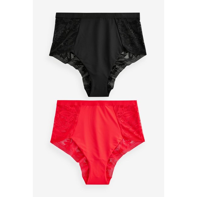 Culottes dentelle taille haute, lot de 2 rouge/noir <span itemprop=