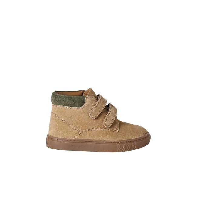 Baskets cuir à scratchs beige <span itemprop=