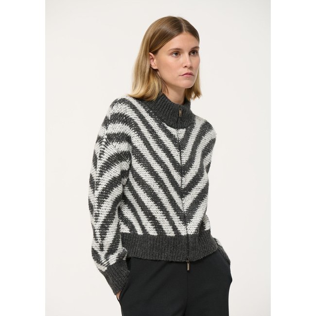 Gilet oversize col montant gris/blanc <span itemprop=