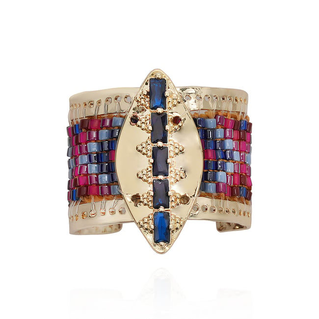 Bague réglable cabochon central et perles tissées LOOXOR - HIPANEMA