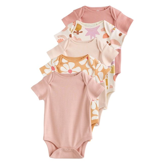 Bodies à manches courtes bébé, lot de 5 crème/brun <span itemprop=