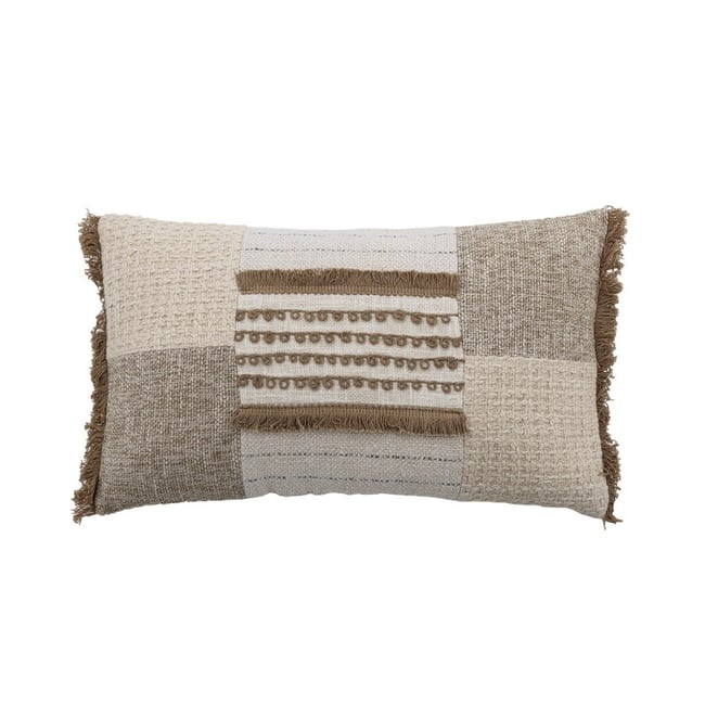 Coussin de séjour jute coton texturé franges  CINTA beige <span itemprop=