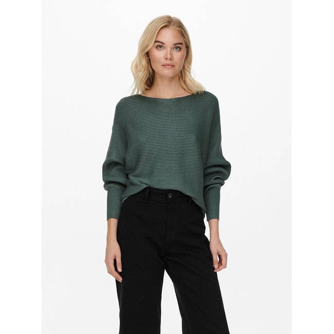 Maglione collo a barchetta in maglia fine verde scuro ONLY