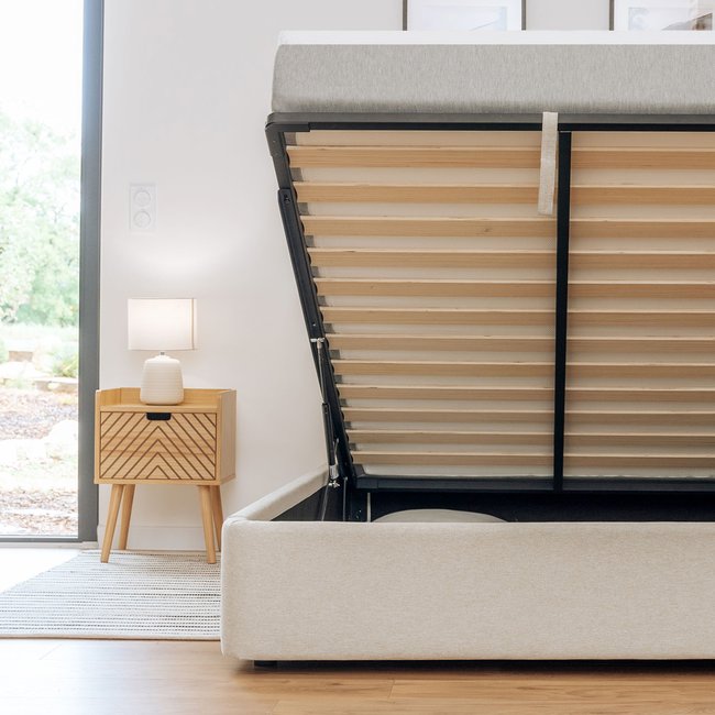 Lit Coffre tissu beige Couleur beige <span itemprop=
