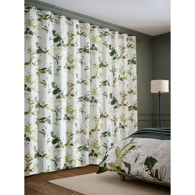 Rideaux occultants satin de coton à œillets vert sauge <span itemprop=