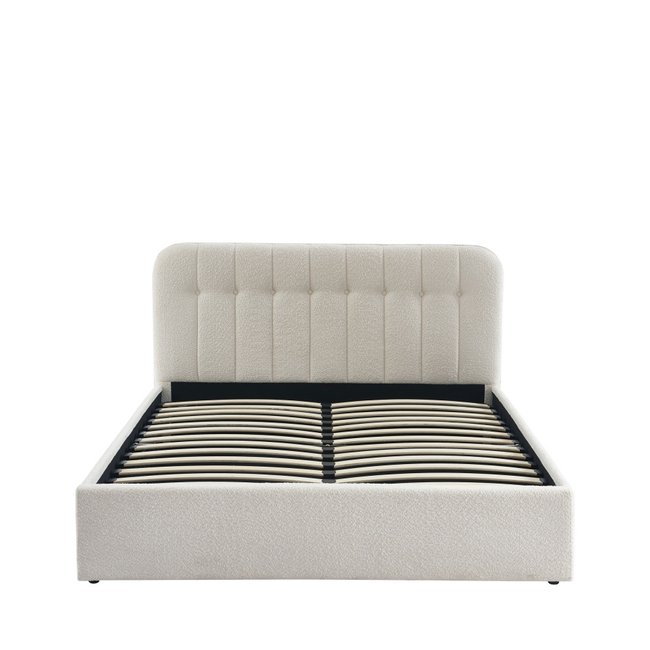 Lit coffre matelassé en tissu bouclette 160x200cm- TORGO Couleur écru <span itemprop=